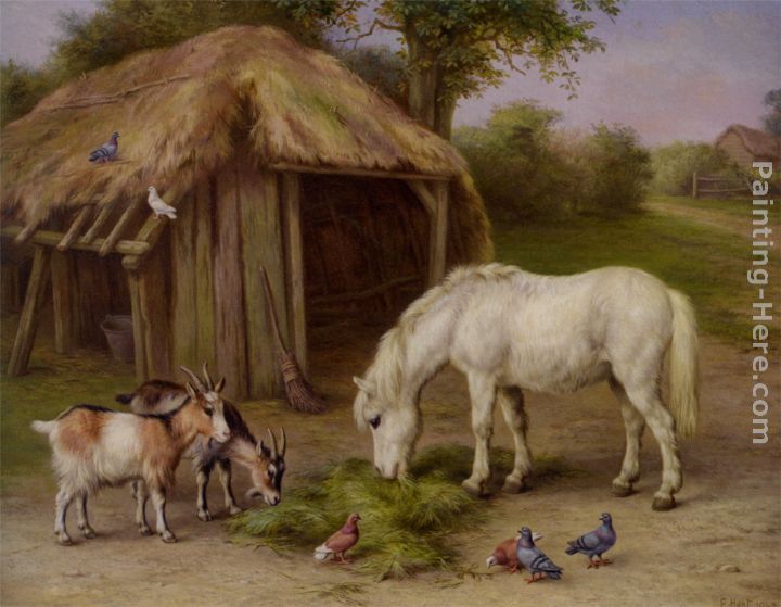 Pony and Goats in a Farmyard painting - Edgar Hunt Pony and Goats in a Farmyard art painting
